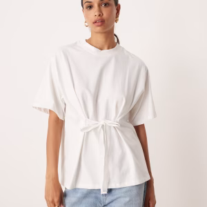 ASOS DESIGN oversized T-shirt with tie front detail in white