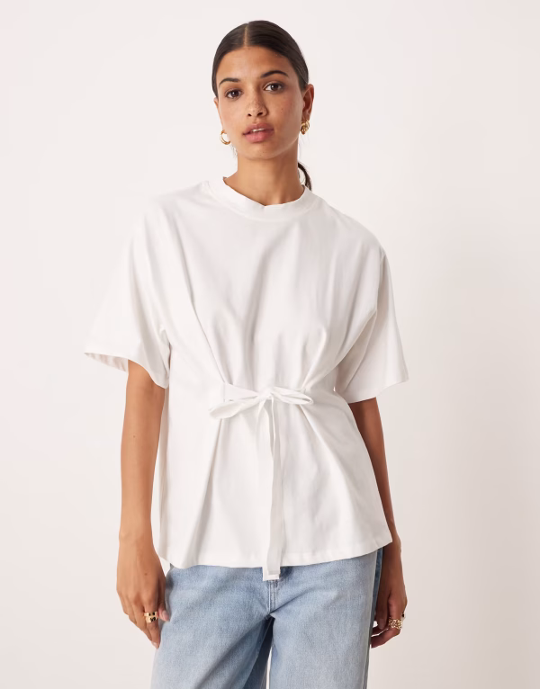 ASOS DESIGN oversized T-shirt with tie front detail in white
