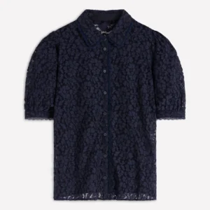 Short Sleeve Lace Blouse Navy