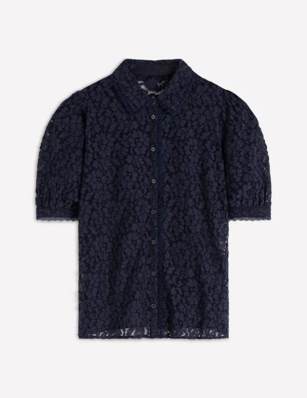 Short Sleeve Lace Blouse Navy