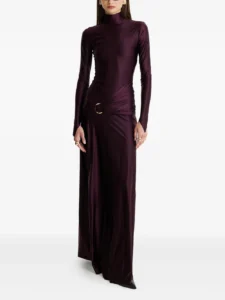 MOOS STUDIO Plum Velvet high-neck draped maxi dress