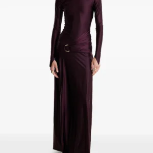 MOOS STUDIO Plum Velvet high-neck draped maxi dress