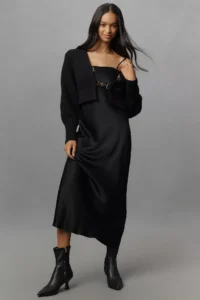 Rhea Bow-Front Crop Cardigan Sweater