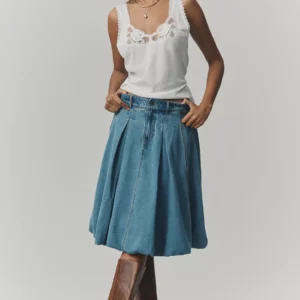 Pilcro Bubble Denim Knee-Length Skirt