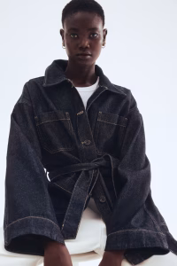 Tie-Belt Denim Jacket