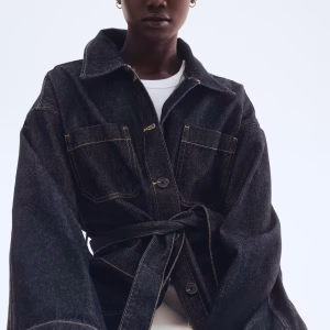Tie-Belt Denim Jacket