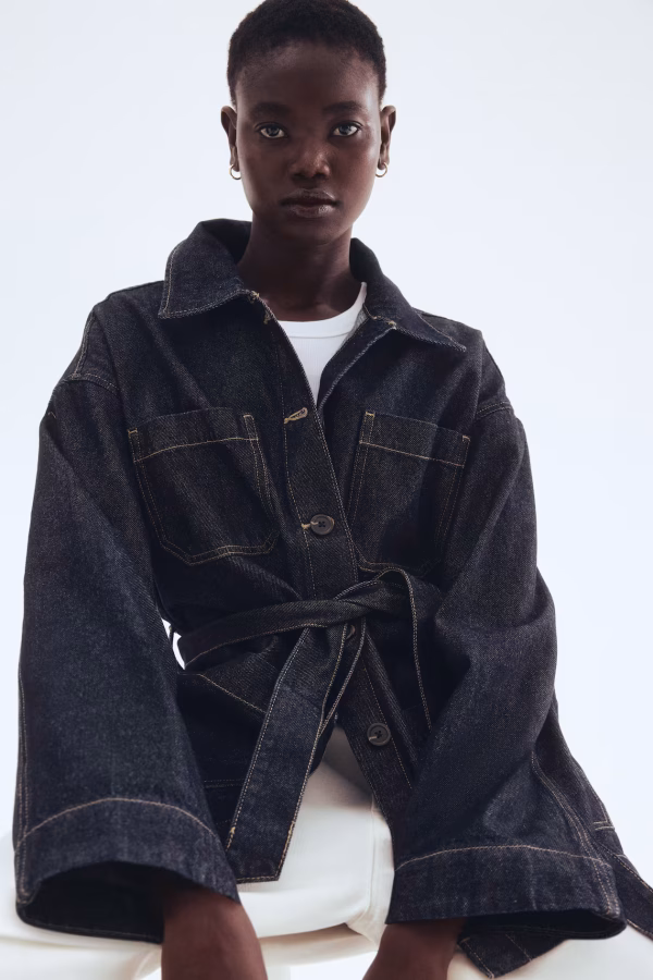 Tie-Belt Denim Jacket