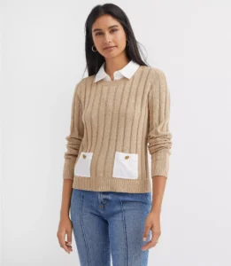 Ribbed Mixed Media Pocket Sweater