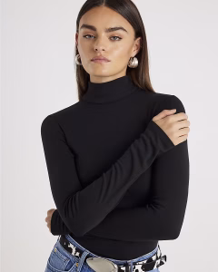 Black Long Sleeve Roll Neck Top