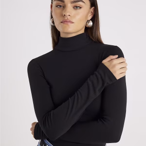 Black Long Sleeve Roll Neck Top