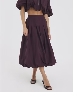 Red Bubble Hem Midi Skirt
