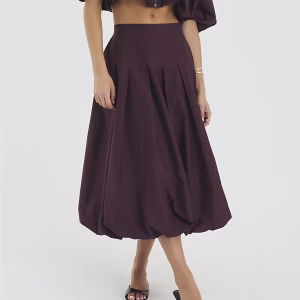 Red Bubble Hem Midi Skirt