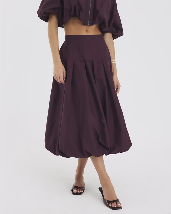 Red Bubble Hem Midi Skirt