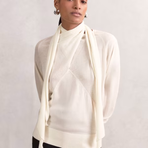 Alexis Wool Scarf-Tie Draped Jumper in Cream