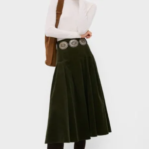 Polo Ralph Lauren Olive Cord Woven Knee A-Line Skirt