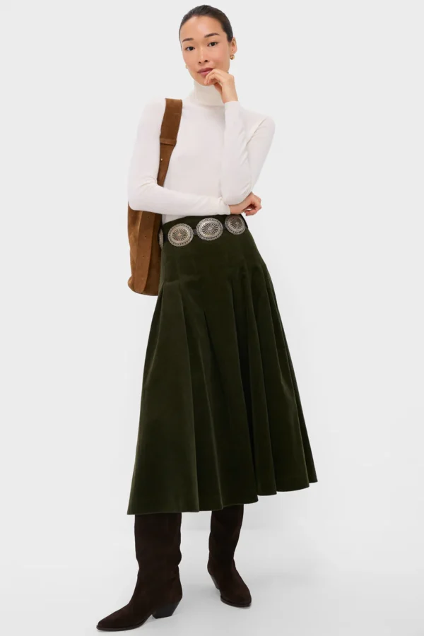 Polo Ralph Lauren Olive Cord Woven Knee A-Line Skirt