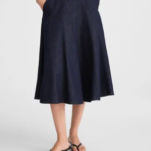 Flared Denim Midi Skirt