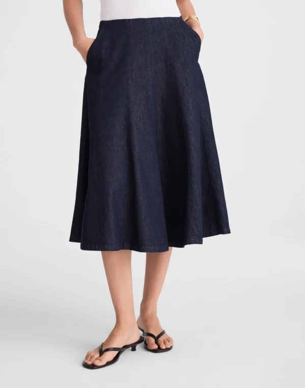 Flared Denim Midi Skirt