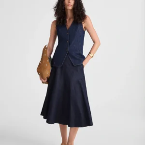 Flared Denim Midi Skirt