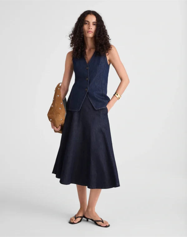 Flared Denim Midi Skirt