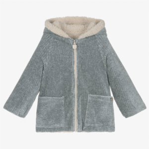 Grey Velour & Beige Teddy Fleece Reversible Baby Pram Coat