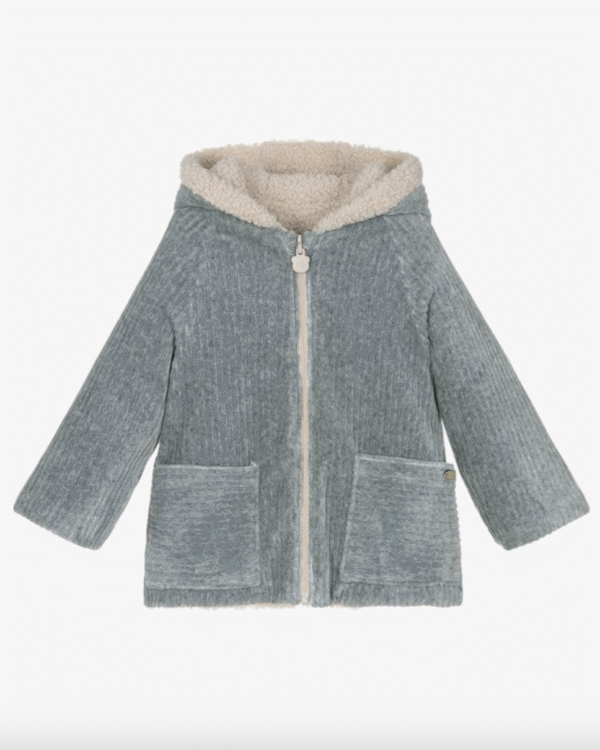 Grey Velour & Beige Teddy Fleece Reversible Baby Pram Coat
