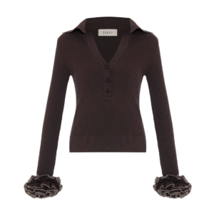 Nomia Ruffle Sleeve Johnny Sweater - Koffee Bean / Wheat