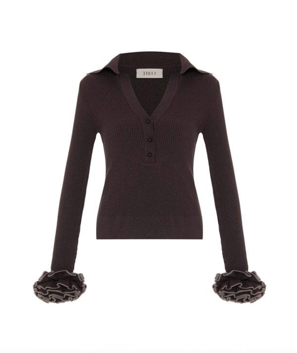 Nomia Ruffle Sleeve Johnny Sweater - Koffee Bean / Wheat
