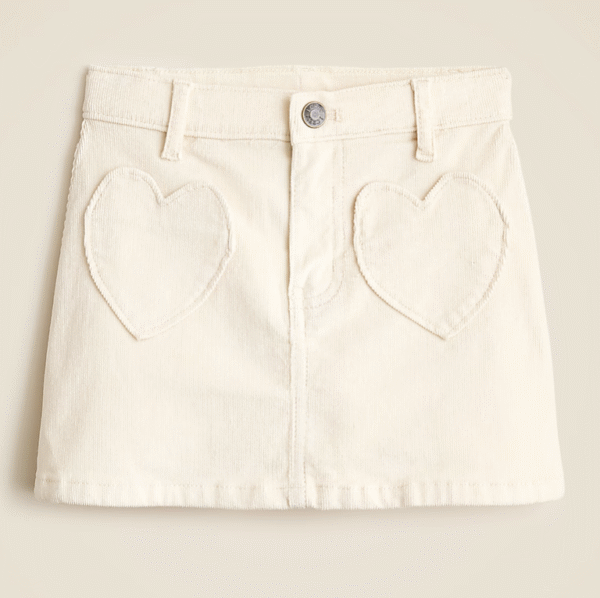Girls' heart-pocket corduroy skirt