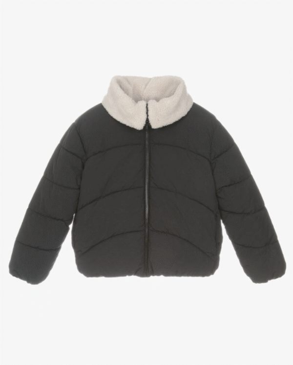 Mayoral Girls Black Puffer Jacket with Faux Sheepskin Collar