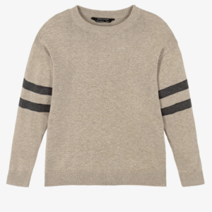Mayoral Nukutavake Boys Beige Cotton Knit Sweater with Striped Sleeves