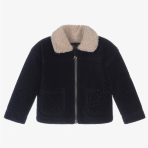Week-end à la mer Boys Blue Velour Corduroy Jacket with Sherpa Collar