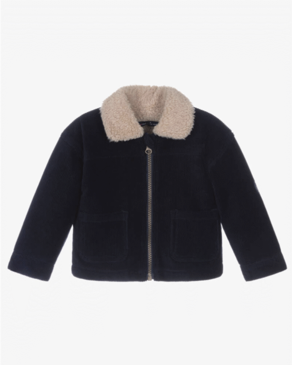 Week-end à la mer Boys Blue Velour Corduroy Jacket with Sherpa Collar