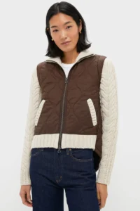 Veronica Beard Mocha and Heathered Sand Patra Mixed Media Jacket