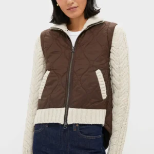 Veronica Beard Mocha and Heathered Sand Patra Mixed Media Jacket