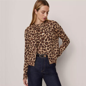 Animal Print Jacquard Cardigan Almond Croissant