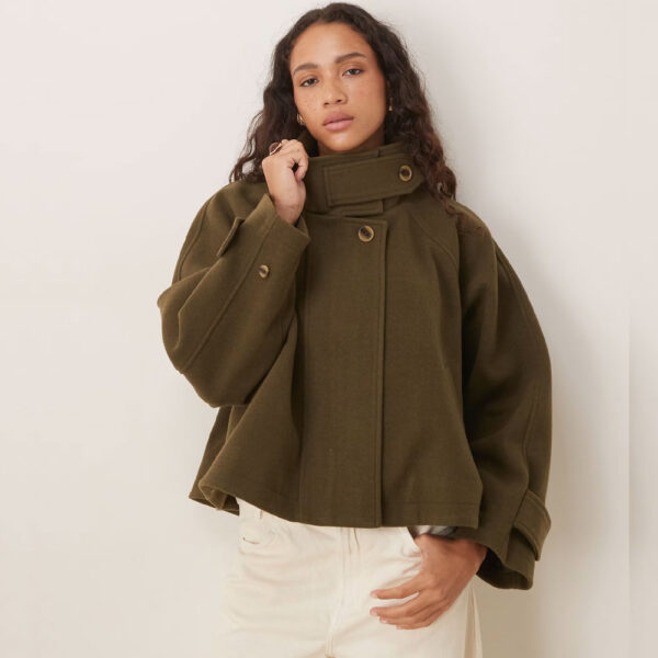 ASOS DESIGN cropped cape formal coat in olive