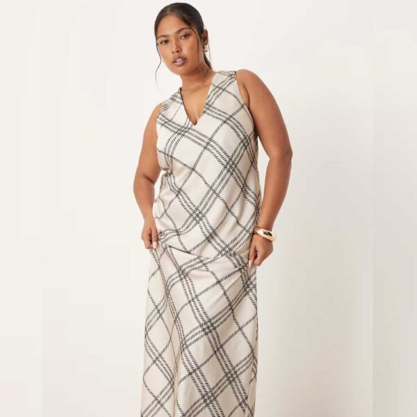 ASOS DESIGN Curve v-neck satin midi slip dress