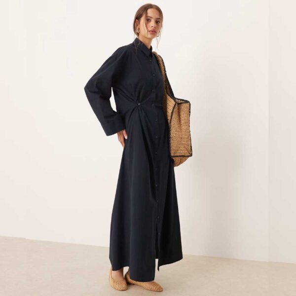 ASOS DESIGN maxi dress with cinched waist detail in navy