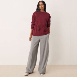 ASOS DESIGN sweatshirt with ruched bow detail in burgundy