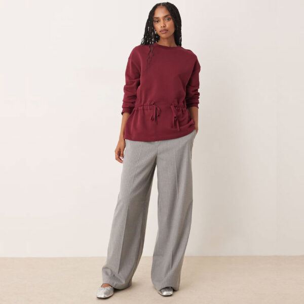 ASOS DESIGN sweatshirt with ruched bow detail in burgundy