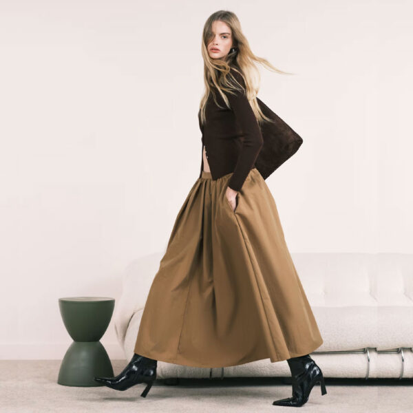 ASOS DESIGN volume detail midi skirt in dark camel