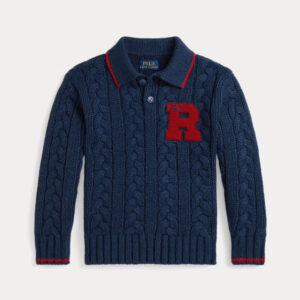 Cable-Knit Cotton Polo-Collar Sweater
