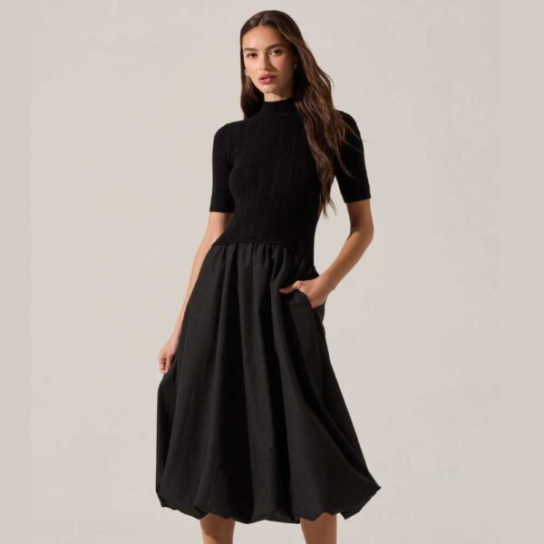 Caerlion Contrast Knit Midi Dress Black