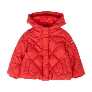 Monnalisa Red Down Jacket For Baby Girl With Bows