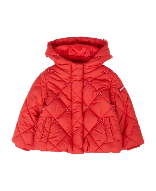 Monnalisa Red Down Jacket For Baby Girl With Bows