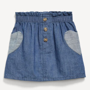 Chambray Heart-Pocket Skirt for Toddler Girls