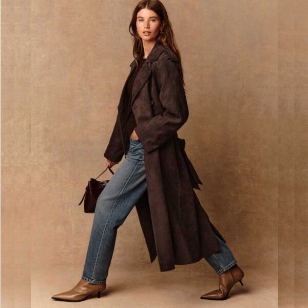 Chocolate Brown Faux Suede Trench Coat