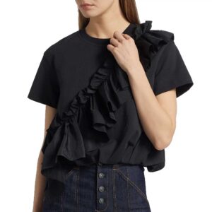 Cinq à Sept Lottie Ruffled Cotton Top Black