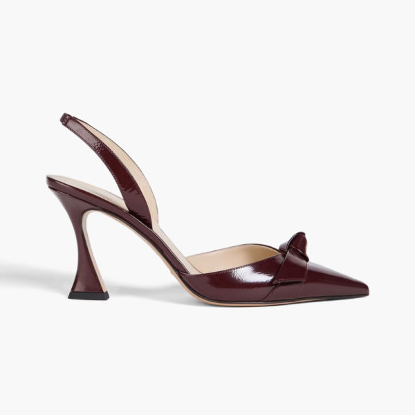 Clarita Bell 85 bow-detailed crinkled patent-leather slingback pumps